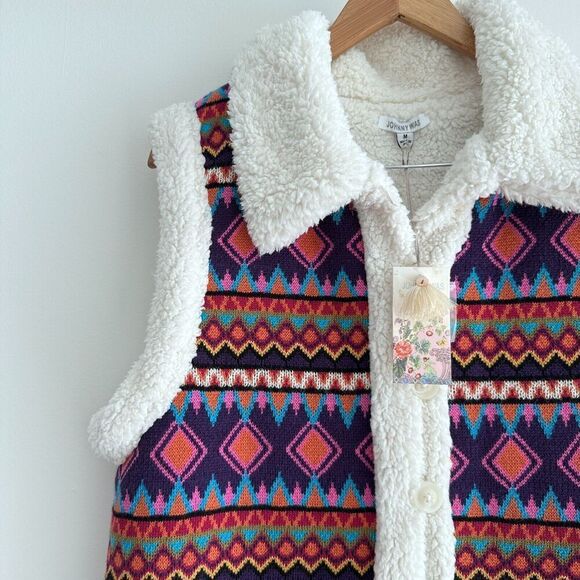 Johnny Was Vest Women Small Yuya Sherpa Alpaca Blend Aztec Boho Print Jacket NWT - Picture 2 of 15